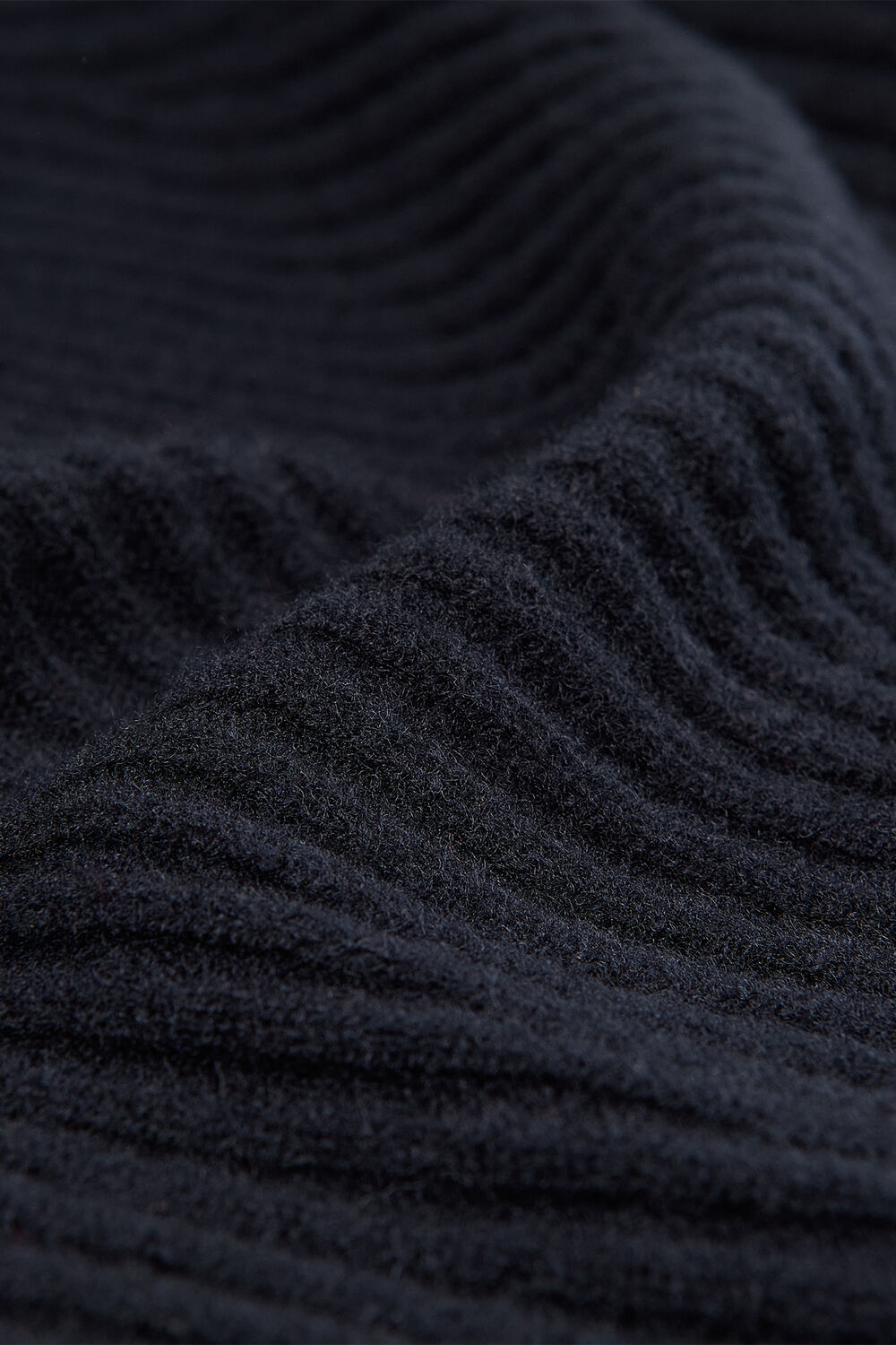 Navy Wool Zip Front Rib Cardigan
