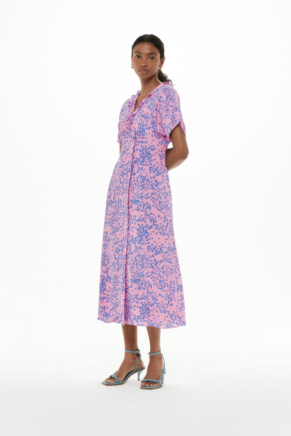 Pink Dandelion Floral Midi Dress