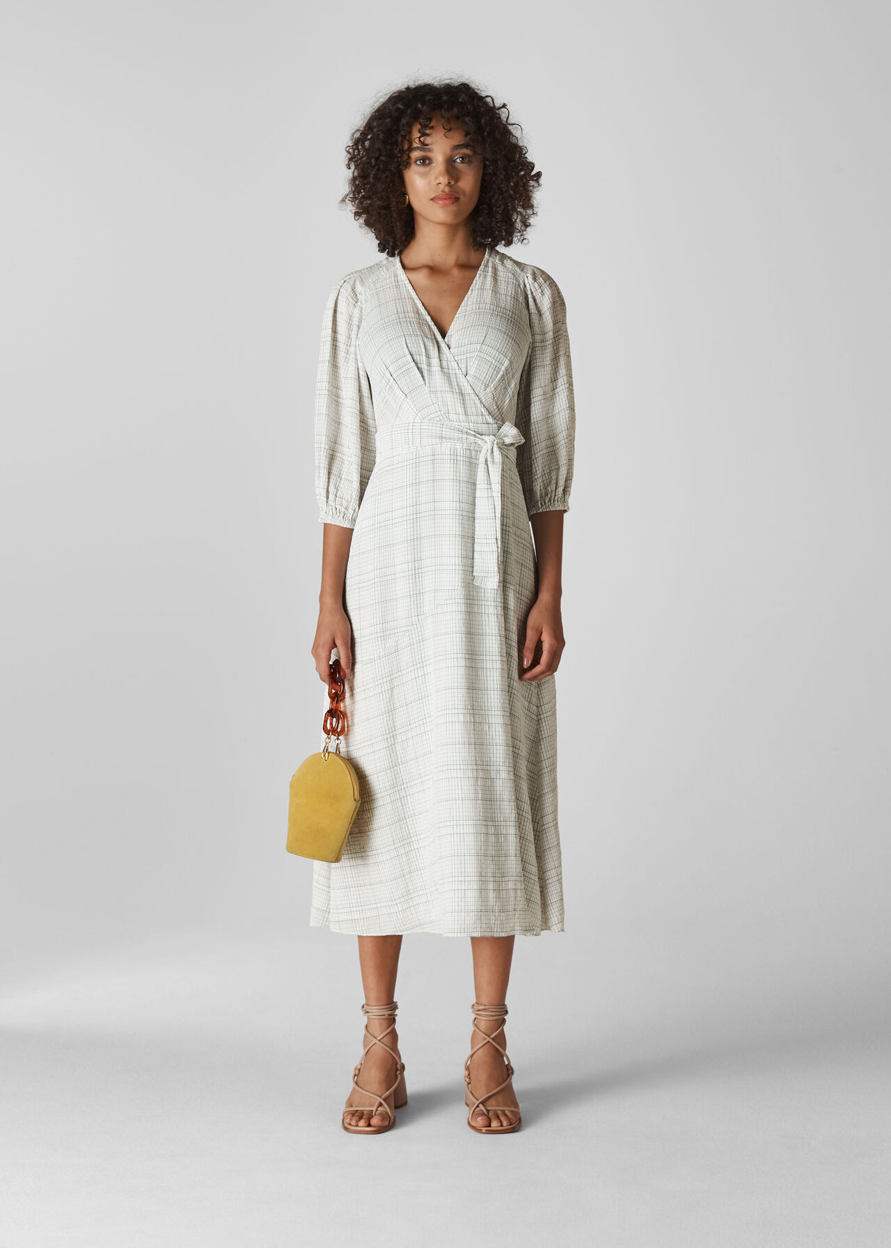 White/Multi Catalina Check Wrap Dress | WHISTLES | Whistles US |