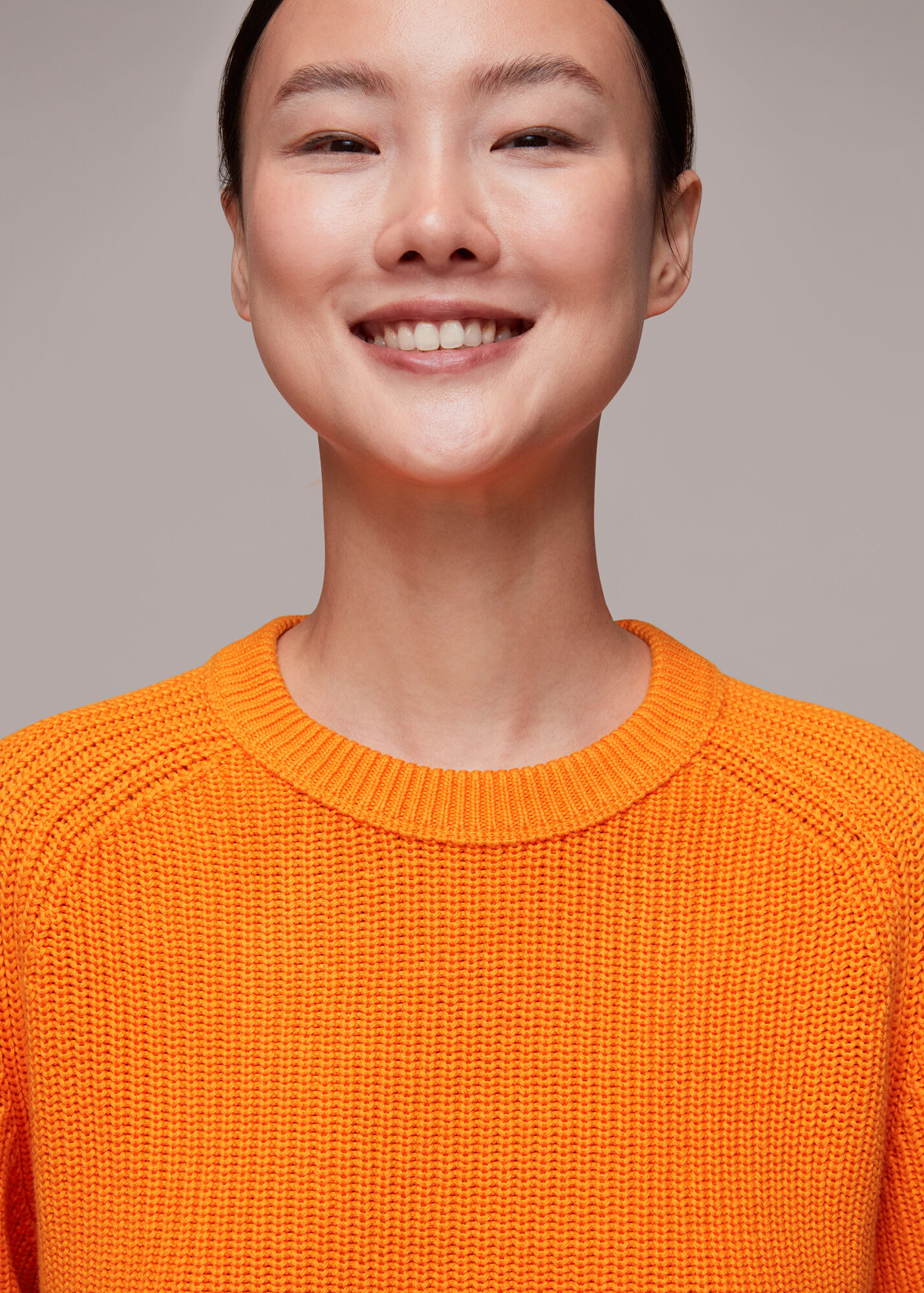 Orange Rib Crew Neck Jumper WHISTLES Whistles UK