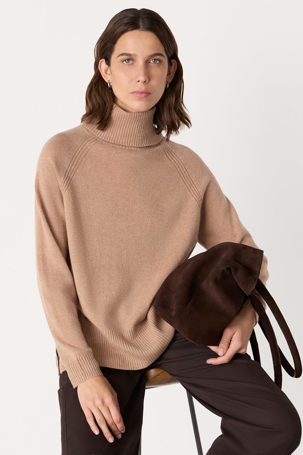 Camel Cashmere Turtleneck Sweater