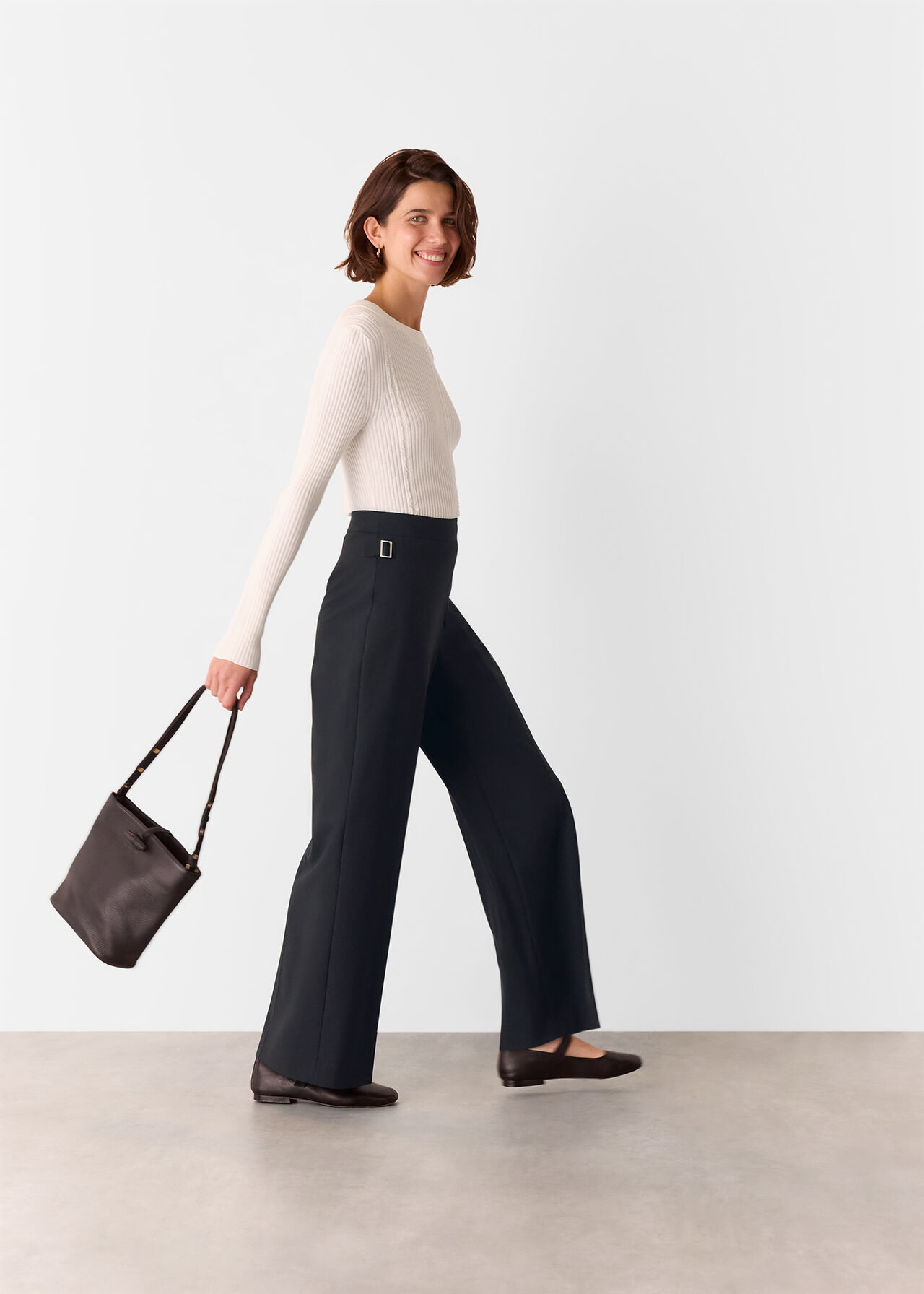 Petite Wool Blend Tab Detail Trouser