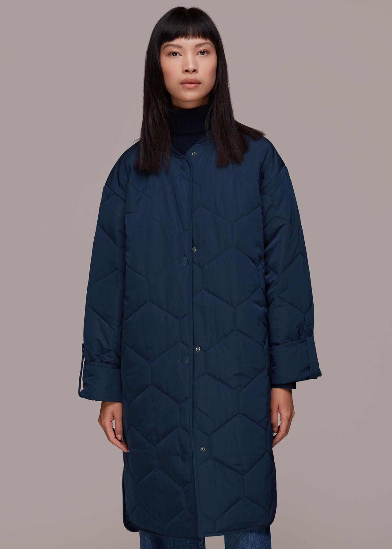 Navy Longline Quilted Coat | WHISTLES | Whistles ROW