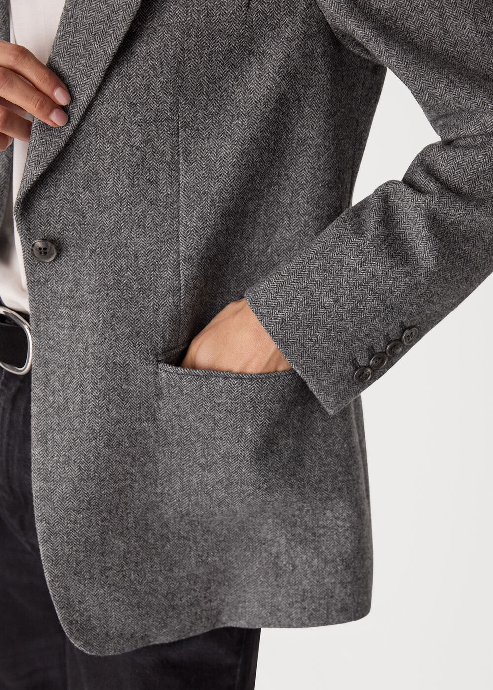 Herringbone Wool Blend Blazer