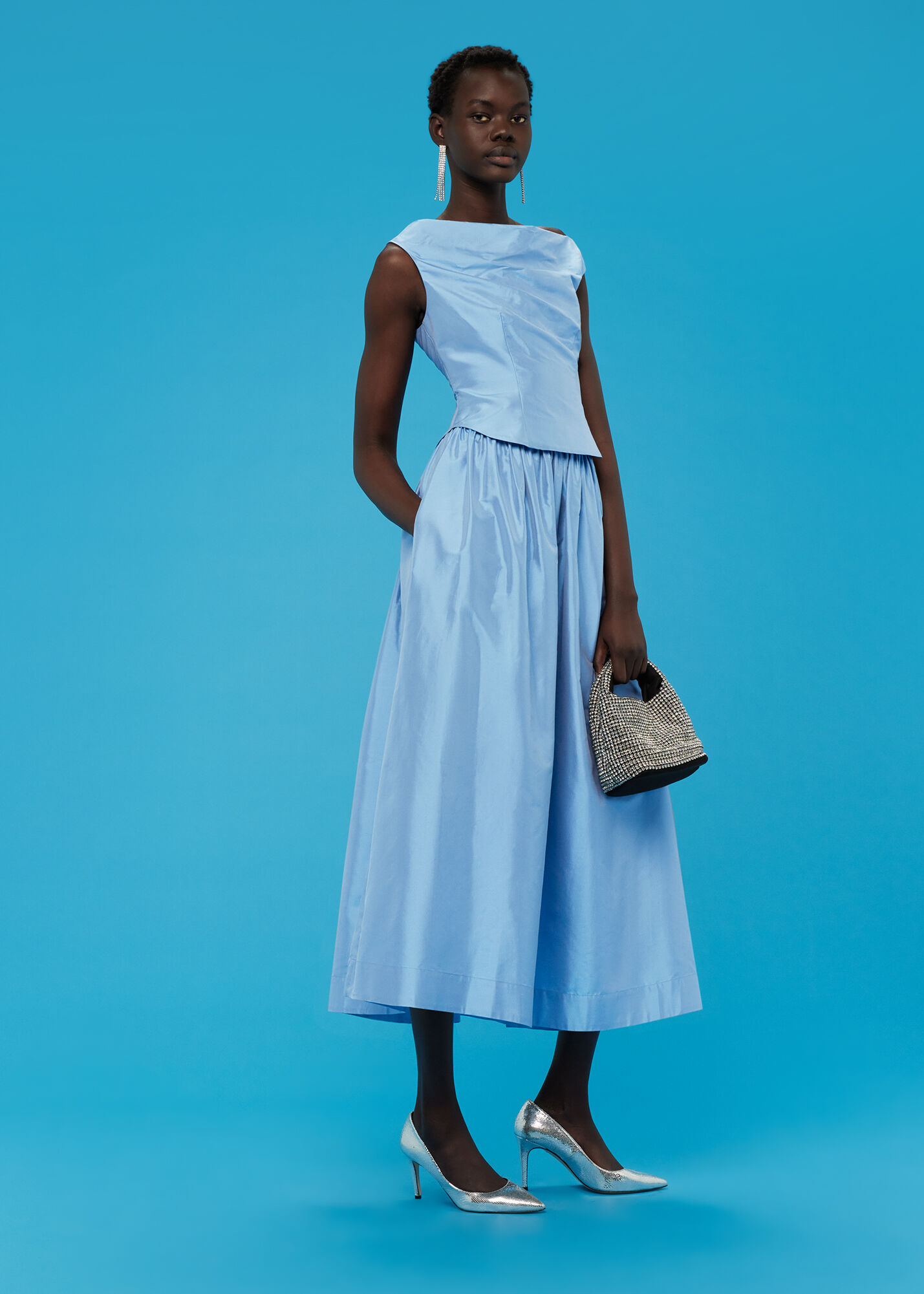 Blue silk skirt shop