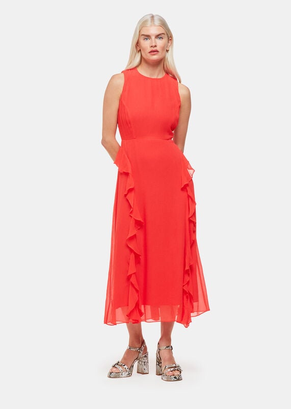 Red Petite Nellie Frill Detail Midi Dress