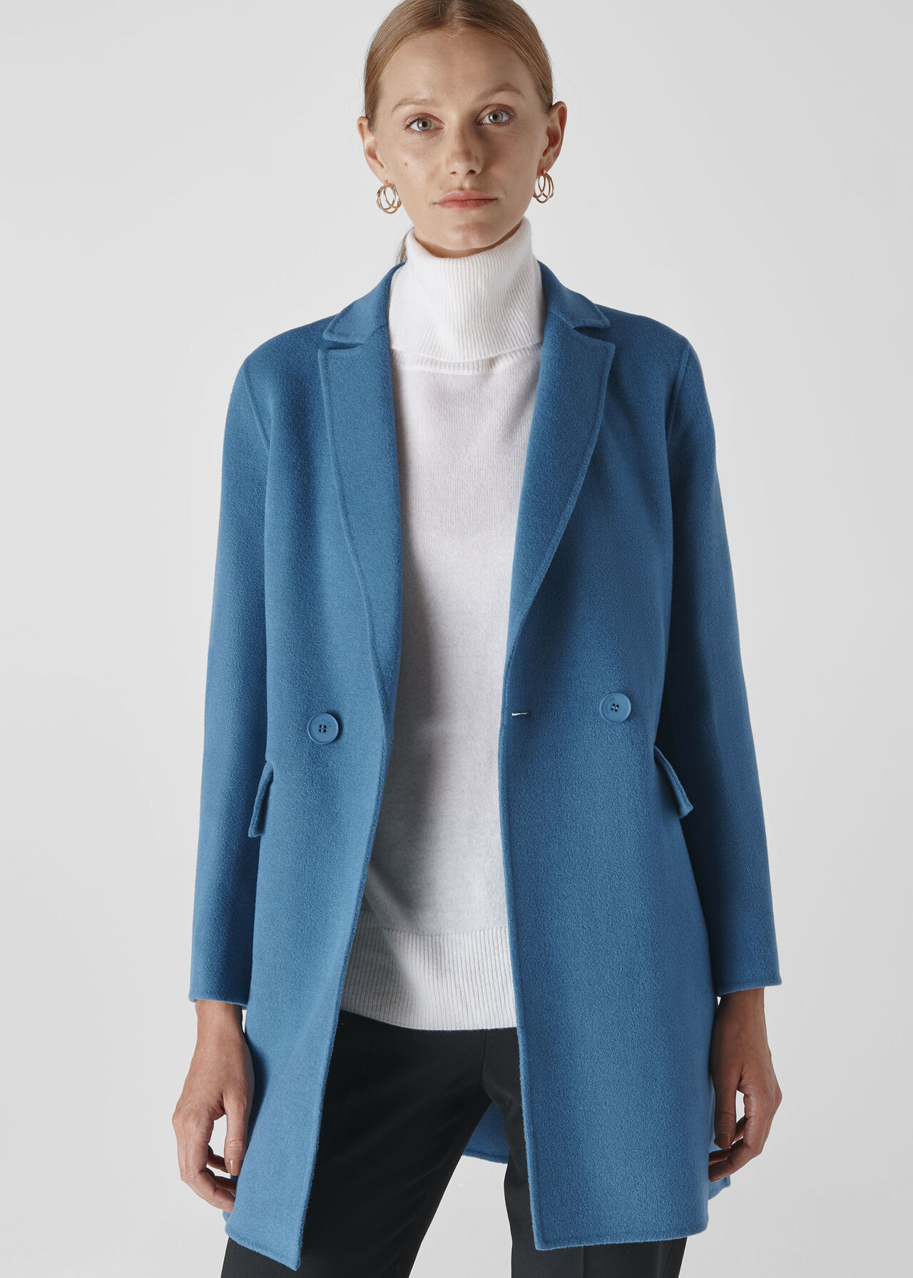 Double Faced Wool Coat Blue
