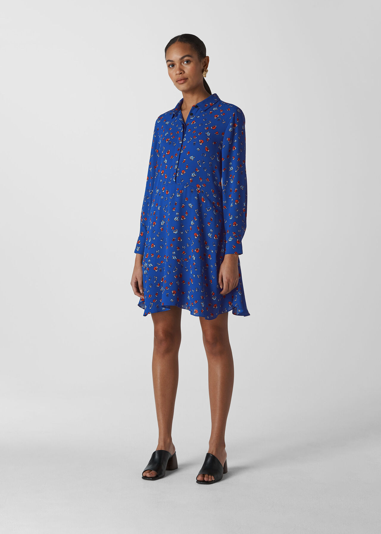 Ditsy Floral Print Shirt Dress Blue/Multi