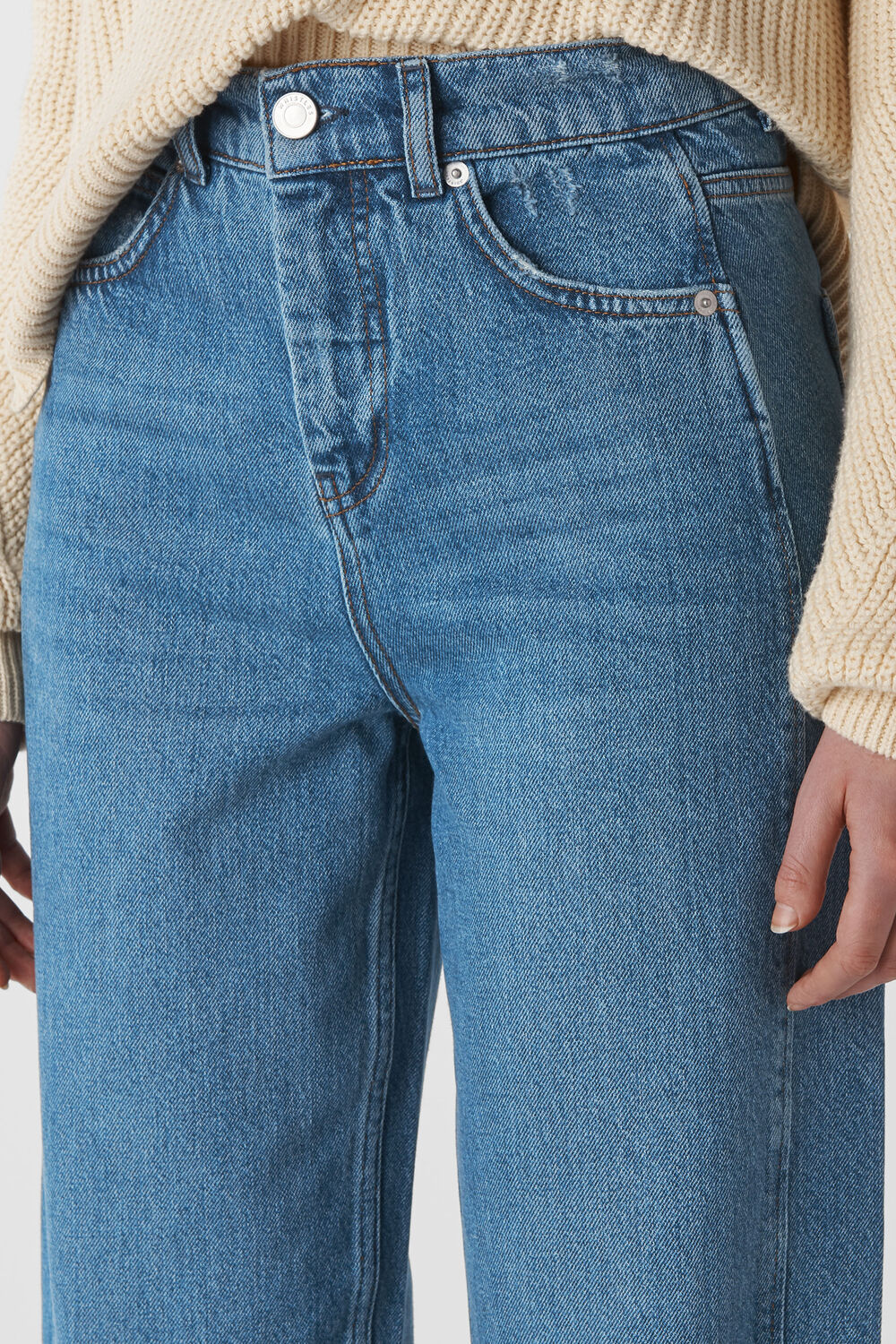 Mid Wash Denim Barrel Leg Jean Denim