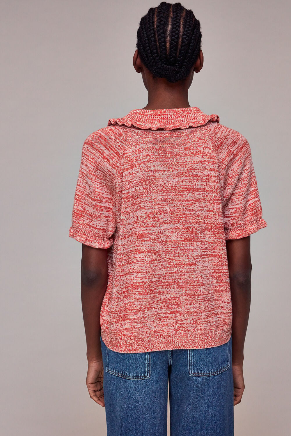Frill Collar Short Sleeve Knit