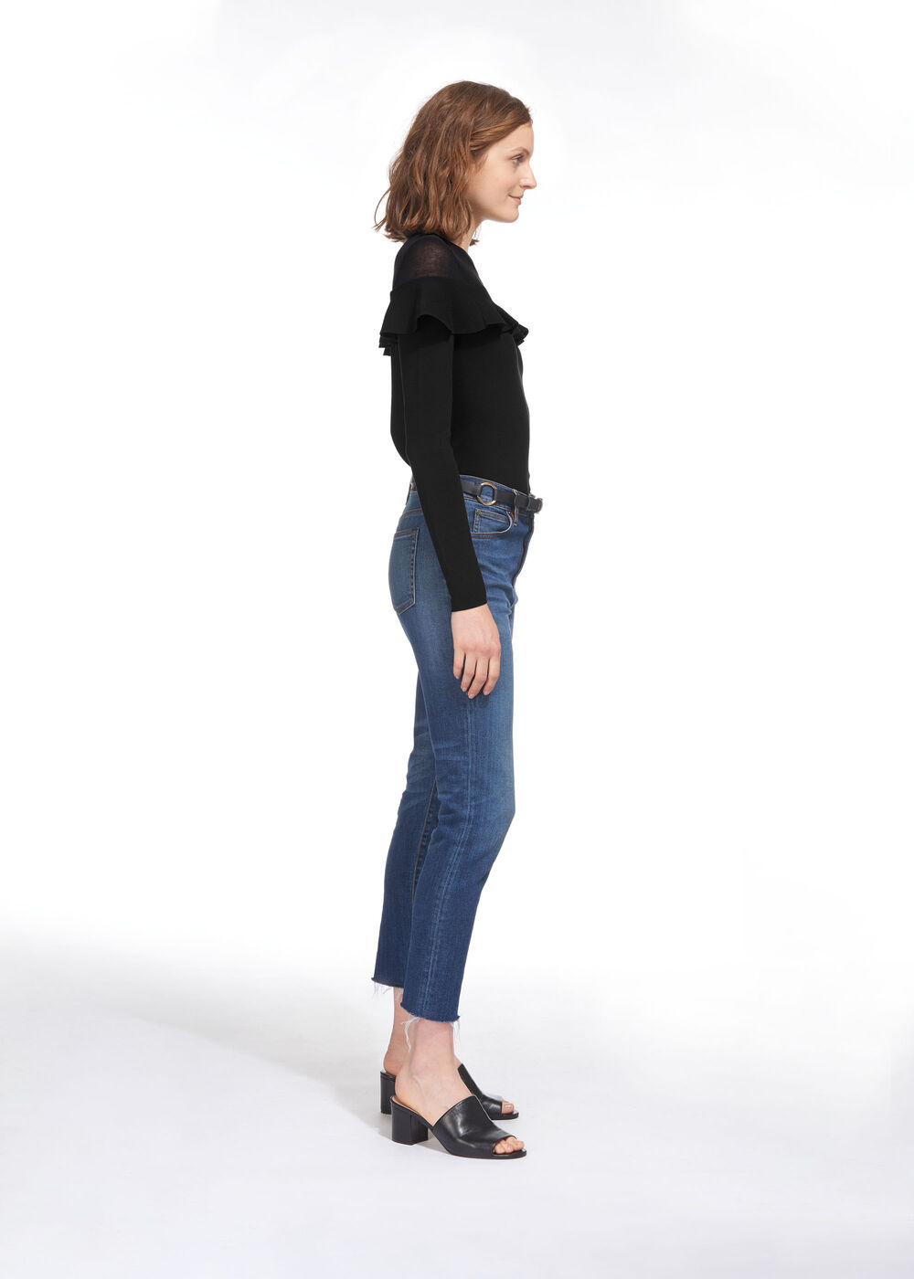 Crop Frill Yoke Sweater Black