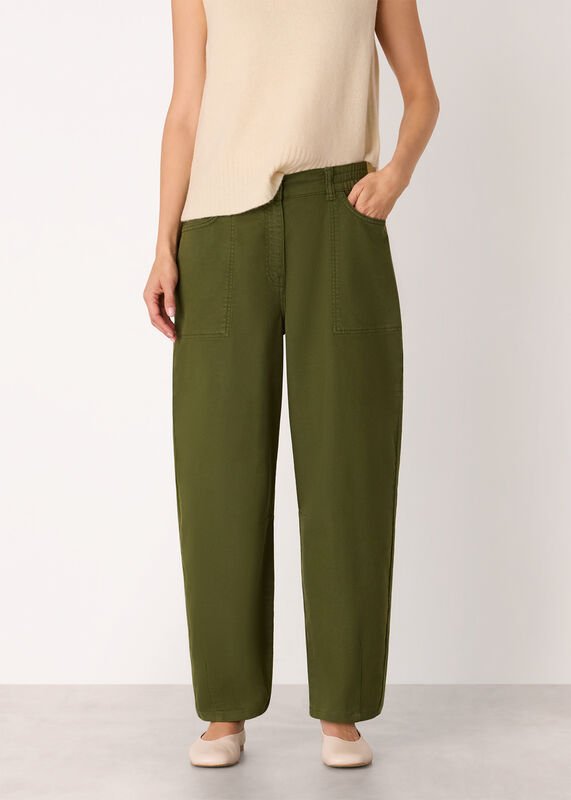 Khaki Casual Cotton Barrel Trouser