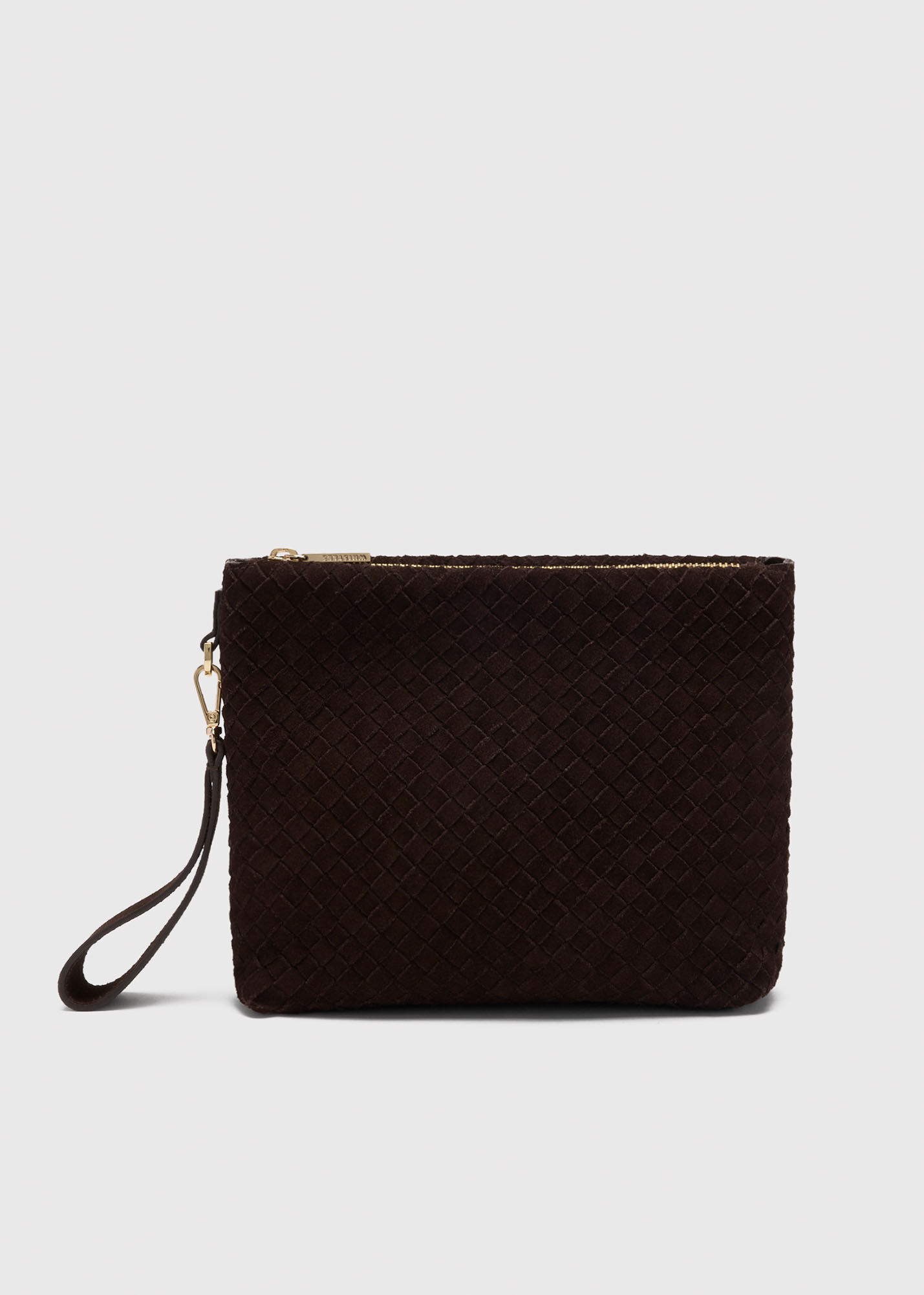 Chocolate Avah Woven Suede Zip Clutch | WHISTLES | Whistles UK |