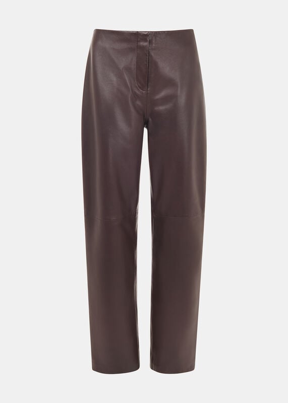 Chocolate Flat Front Leather Trousers