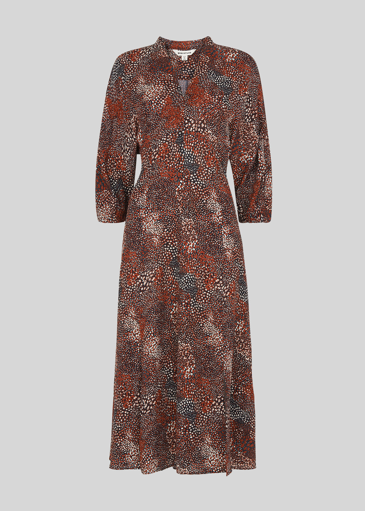 Brown Multi Abstract Animal Midi Dress Whistles Whistles