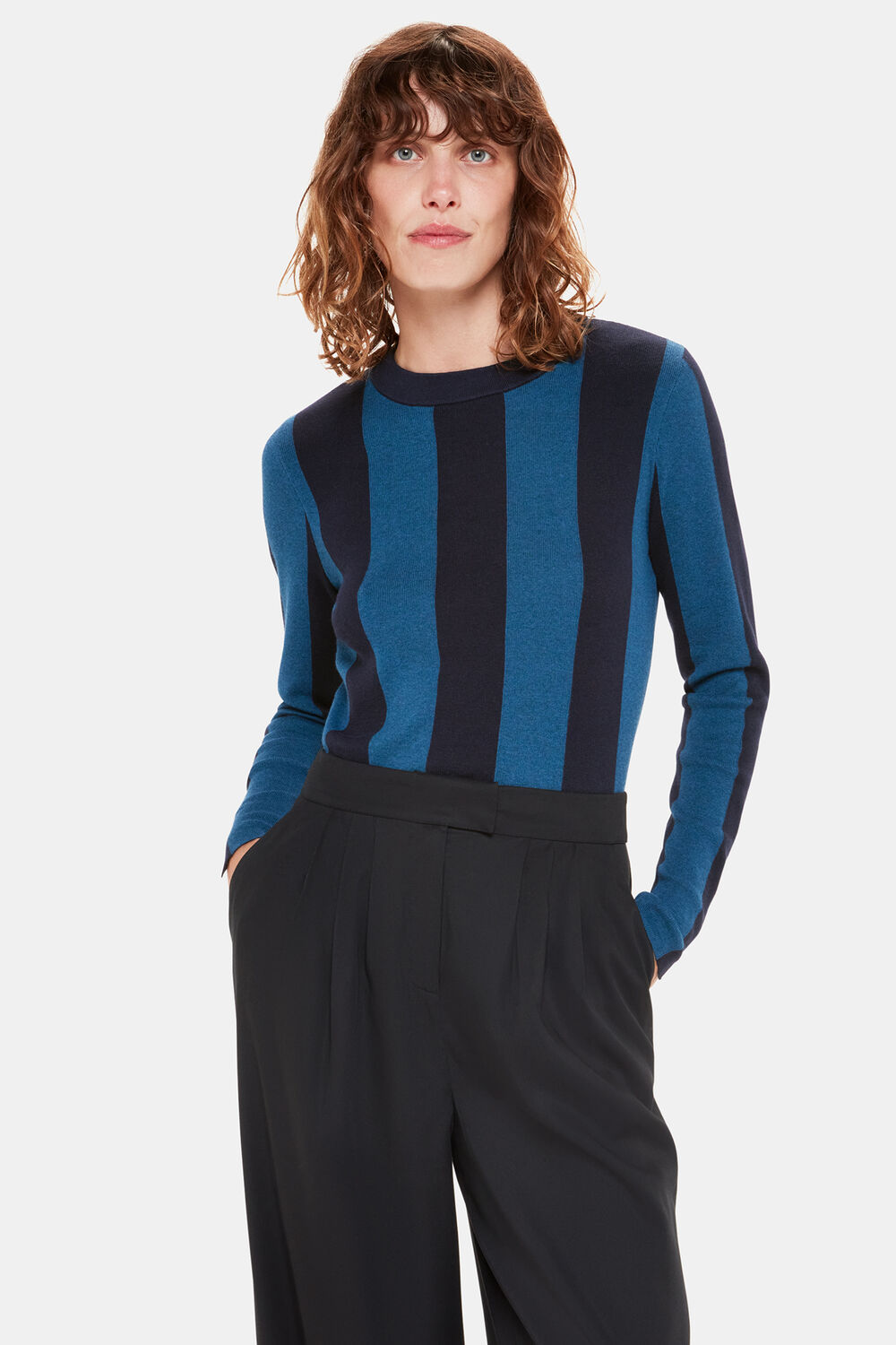 Navy Vertical Stripe Crew Neck