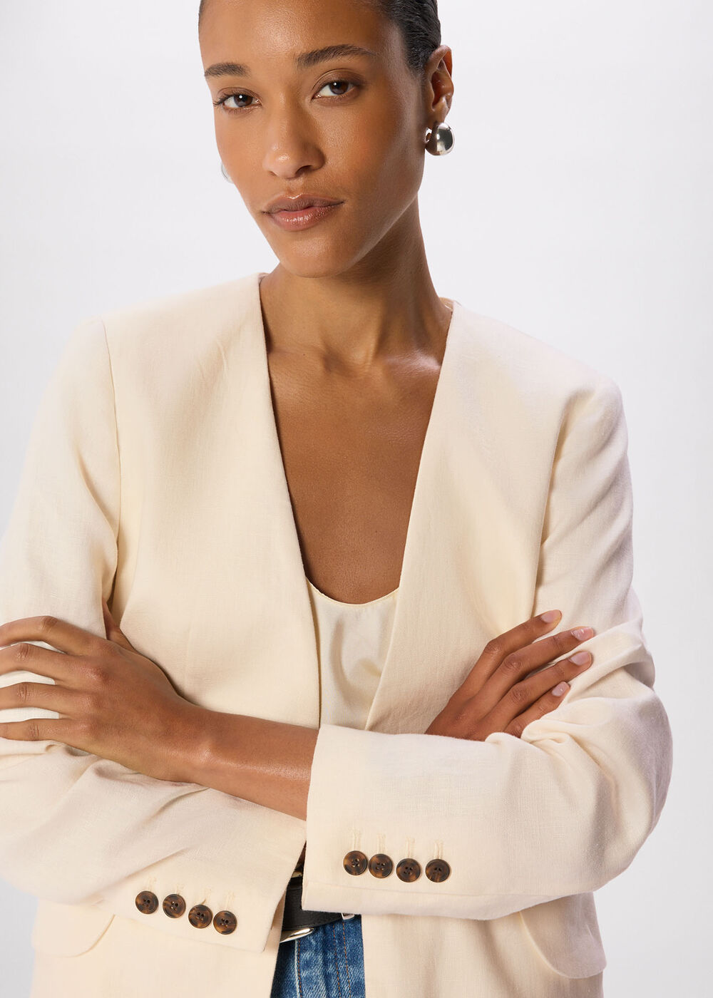 Collarless Linen Blazer