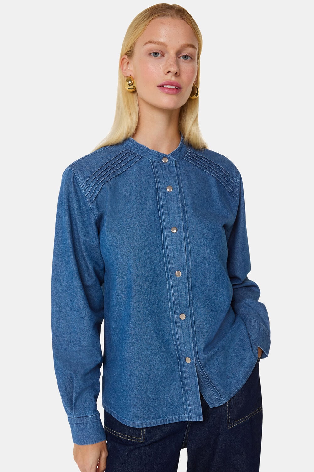 Pintuck Detail Denim Shirt