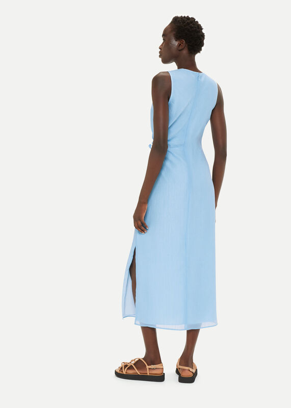 Pale Blue Textured Cut Out Midi Dress