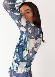 Batik Marble Gathered Mesh Top