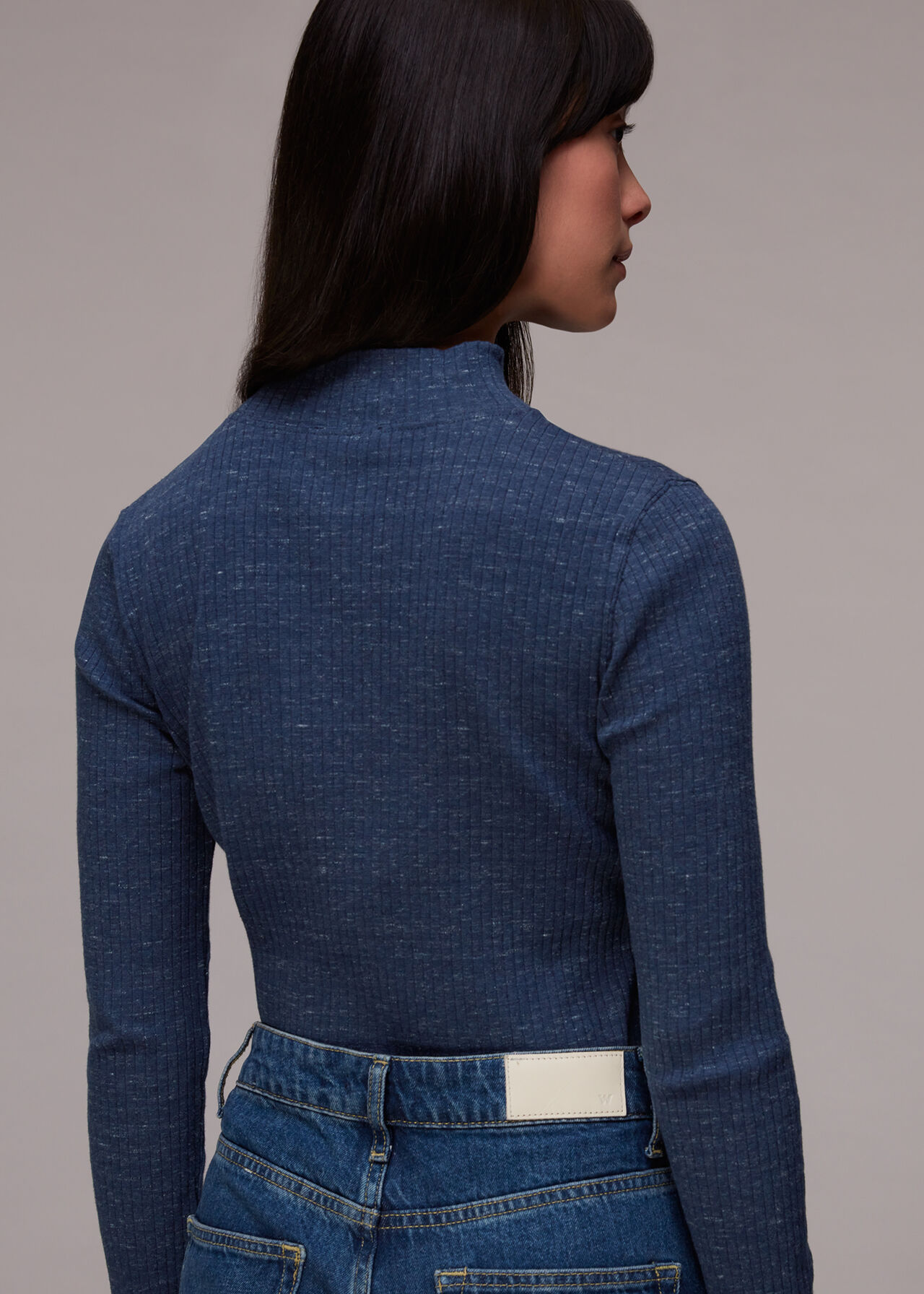 Rib High Neck Melange Top