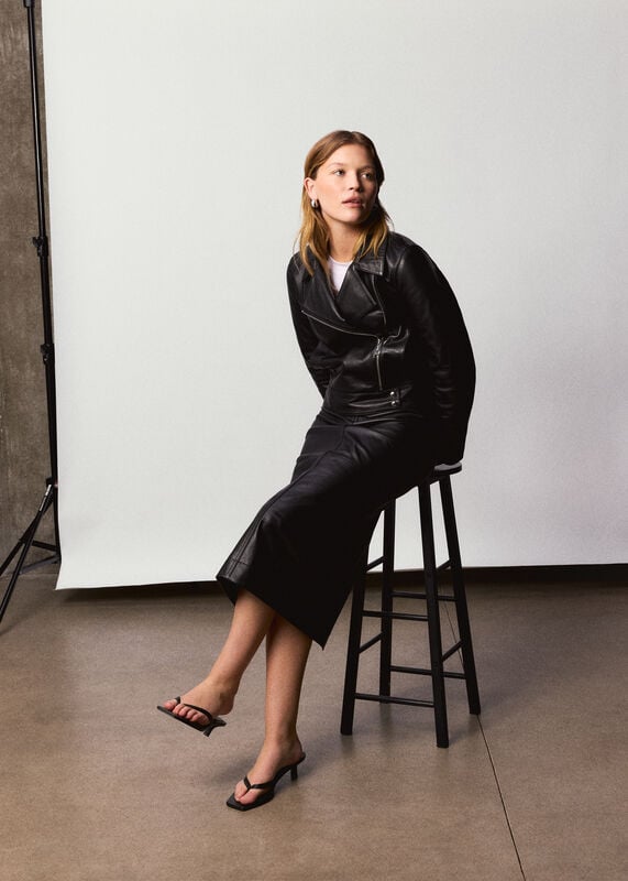 Black Jamie Leather Midi Skirt