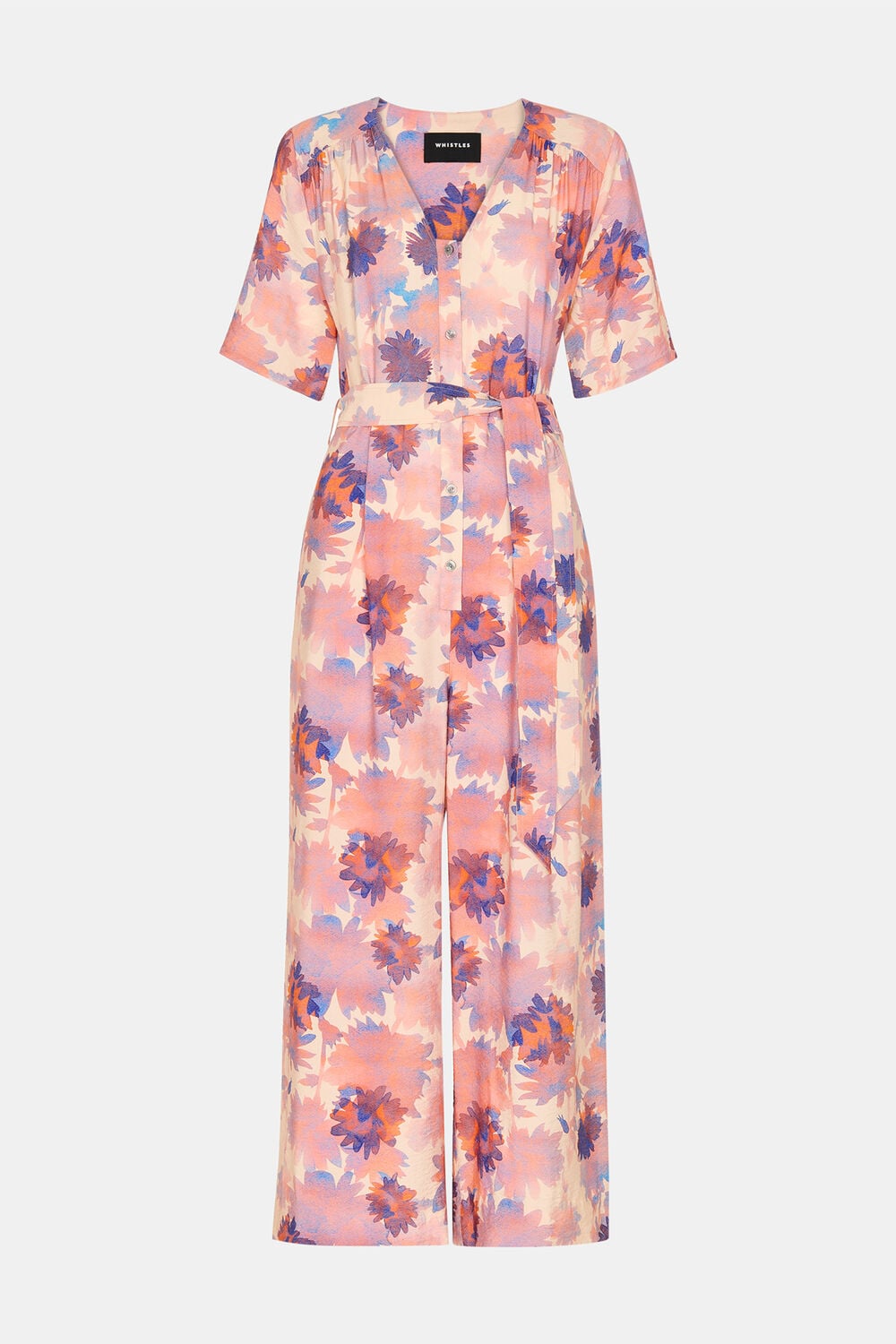 Pink Floral Button Front Jumpsuit