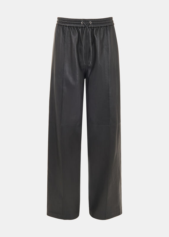 Black Elasticated  Leather Trouser