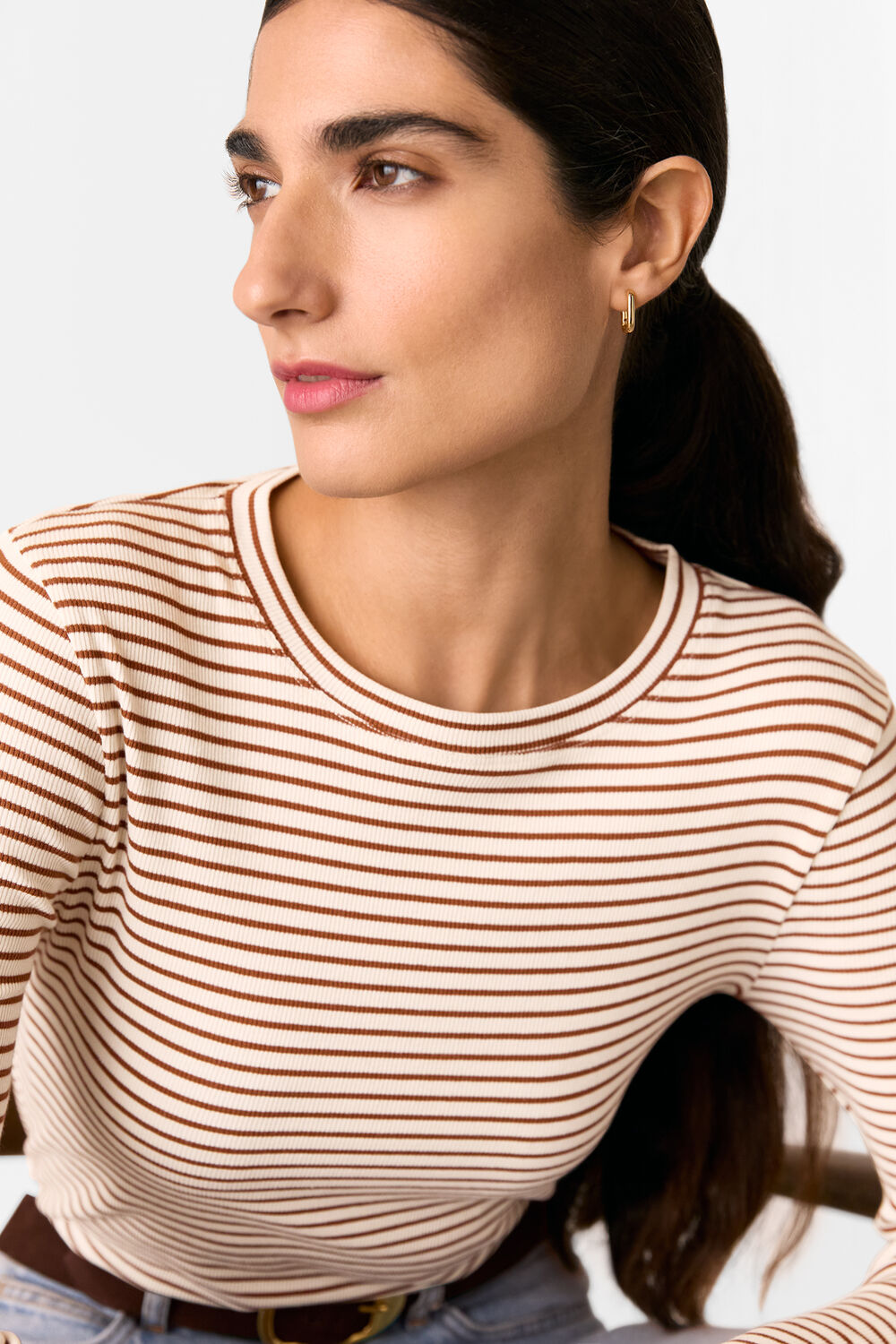 Stripe Crew Neck Jersey Top