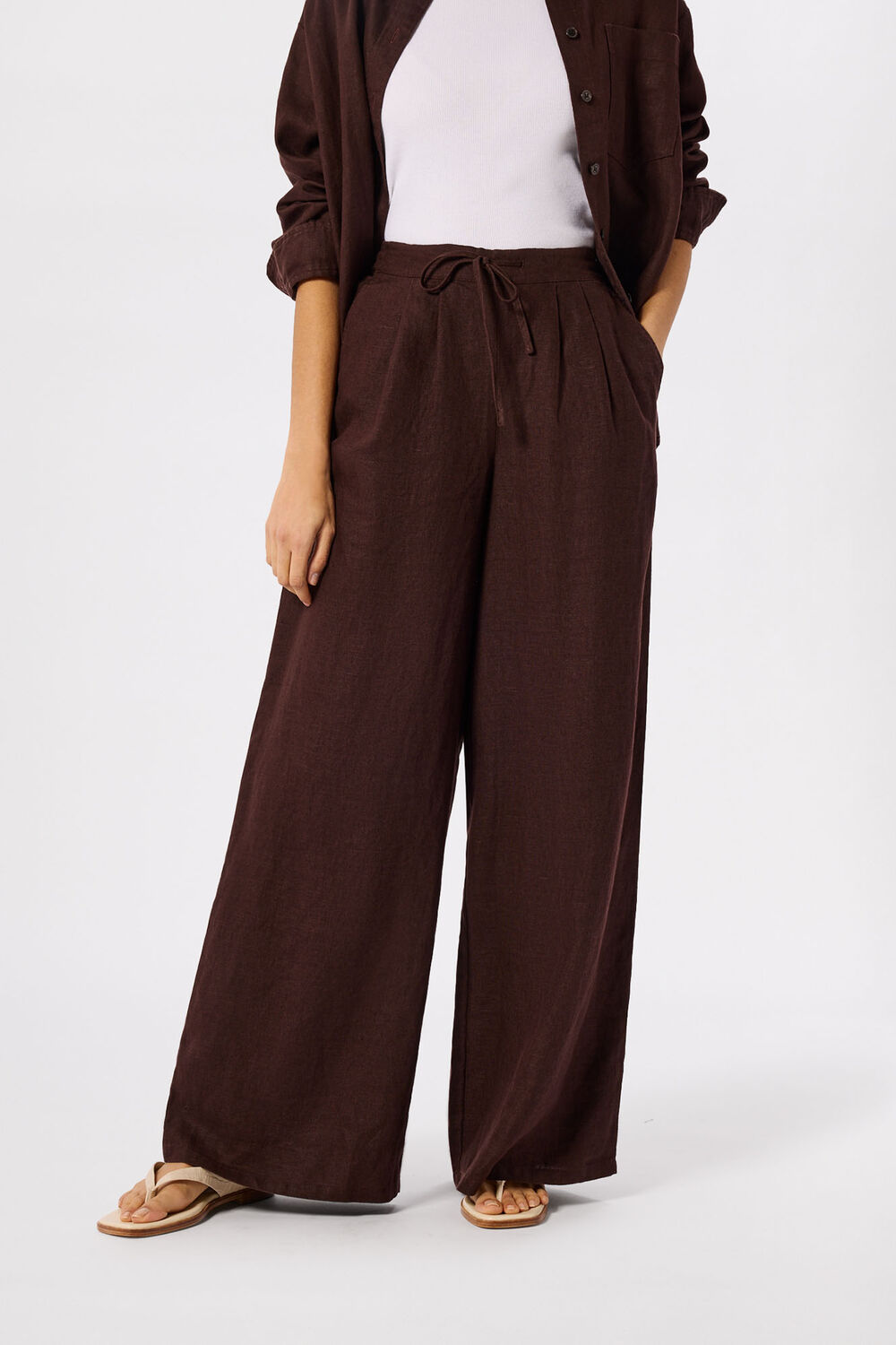 Brown Wide Leg Linen Trouser