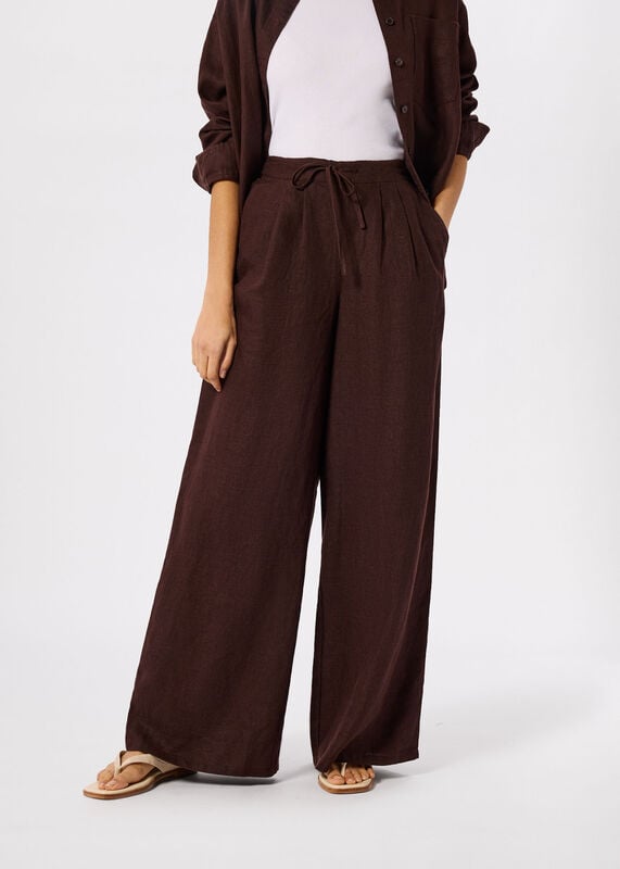 Brown Wide Leg Linen Trouser