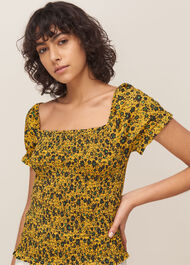 Trailing Daisy Rouched Top Yellow/Multi