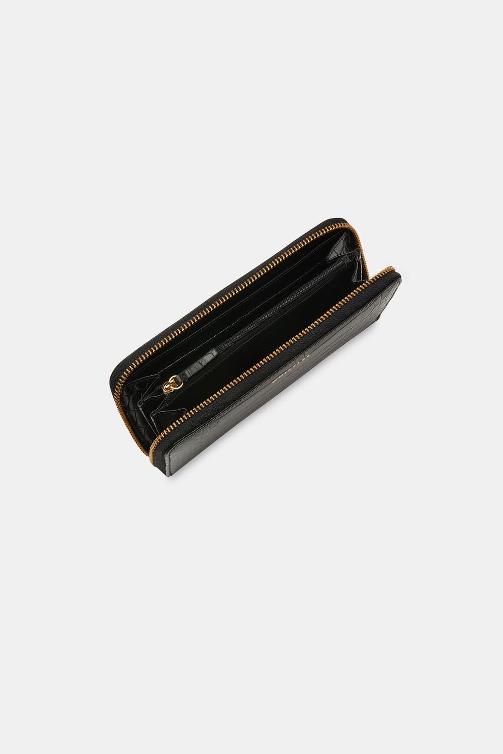 Black Shiny Croc Long Purse