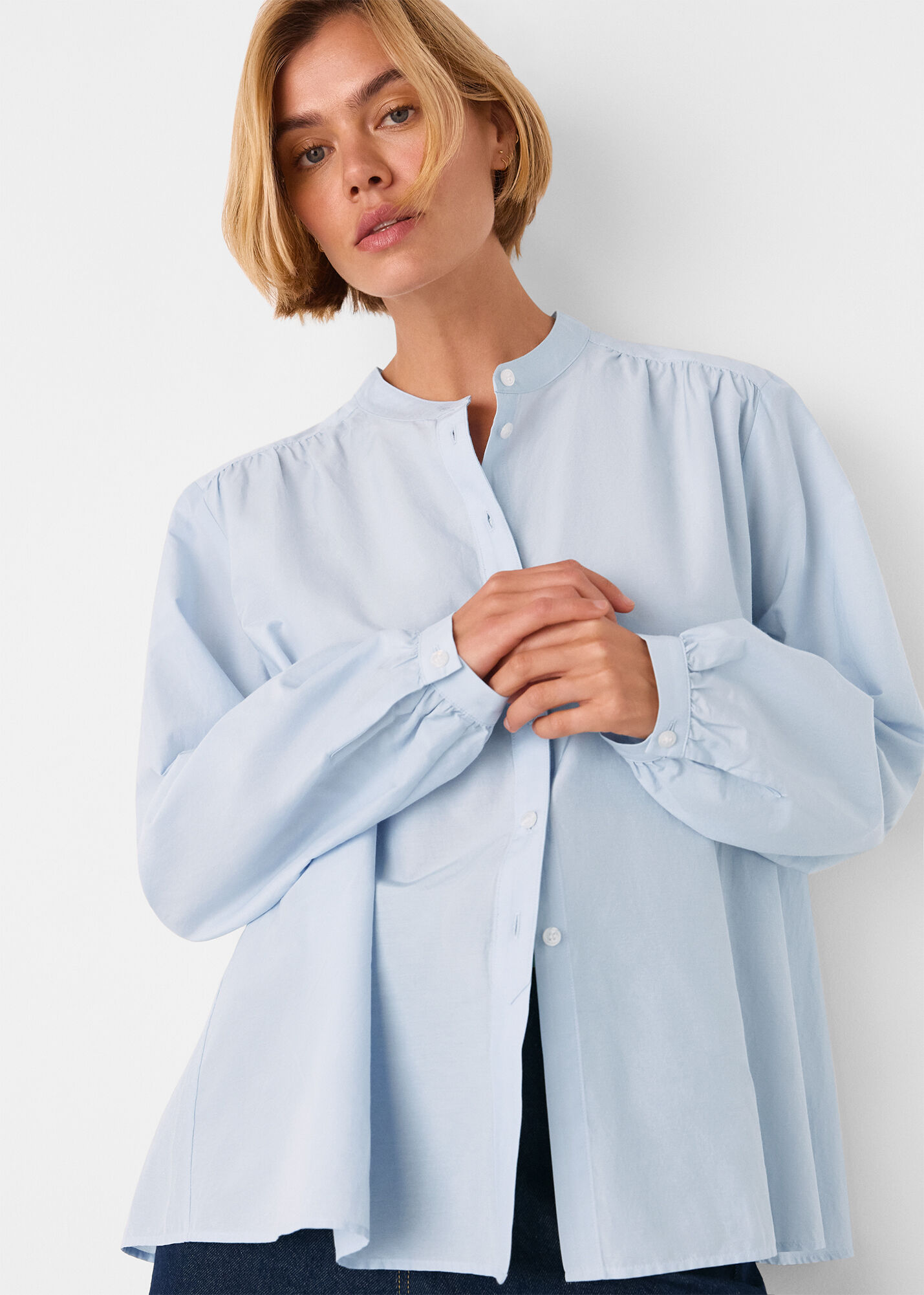 Pale Blue Silk Cotton Trapeze Shirt | WHISTLES | Whistles UK |