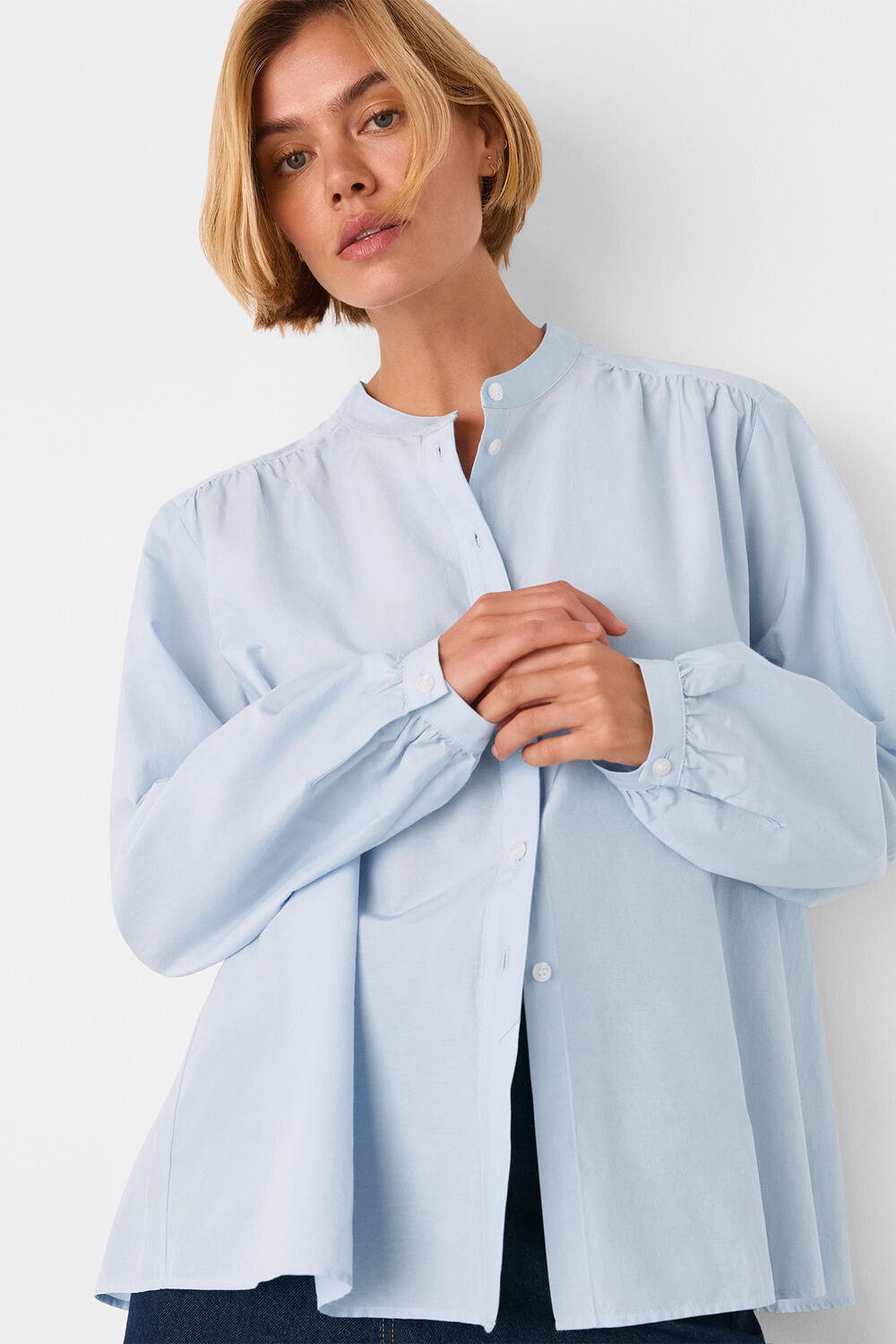 Pale Blue Silk Cotton Trapeze Shirt