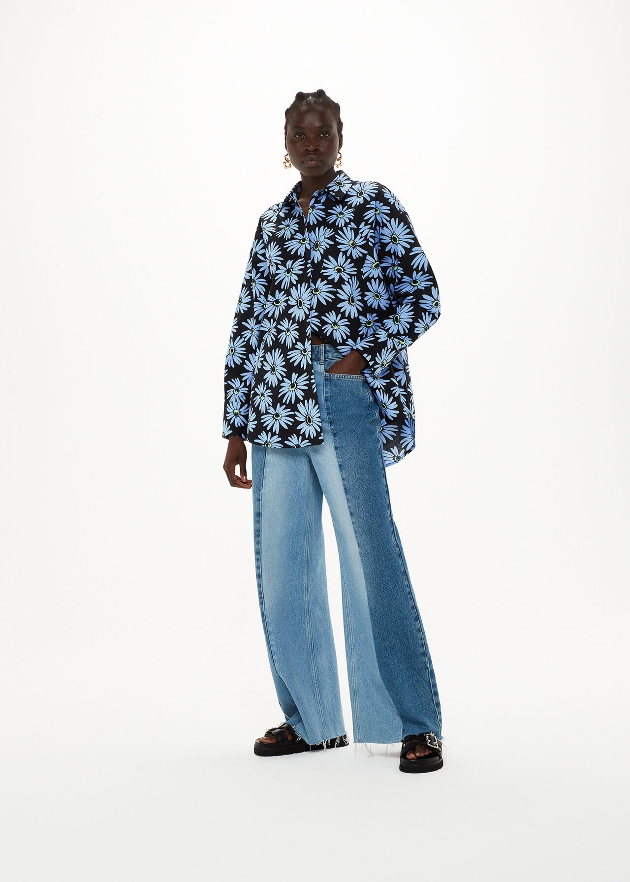 Blue/Multi Daisy Print Oversized Shirt | WHISTLES