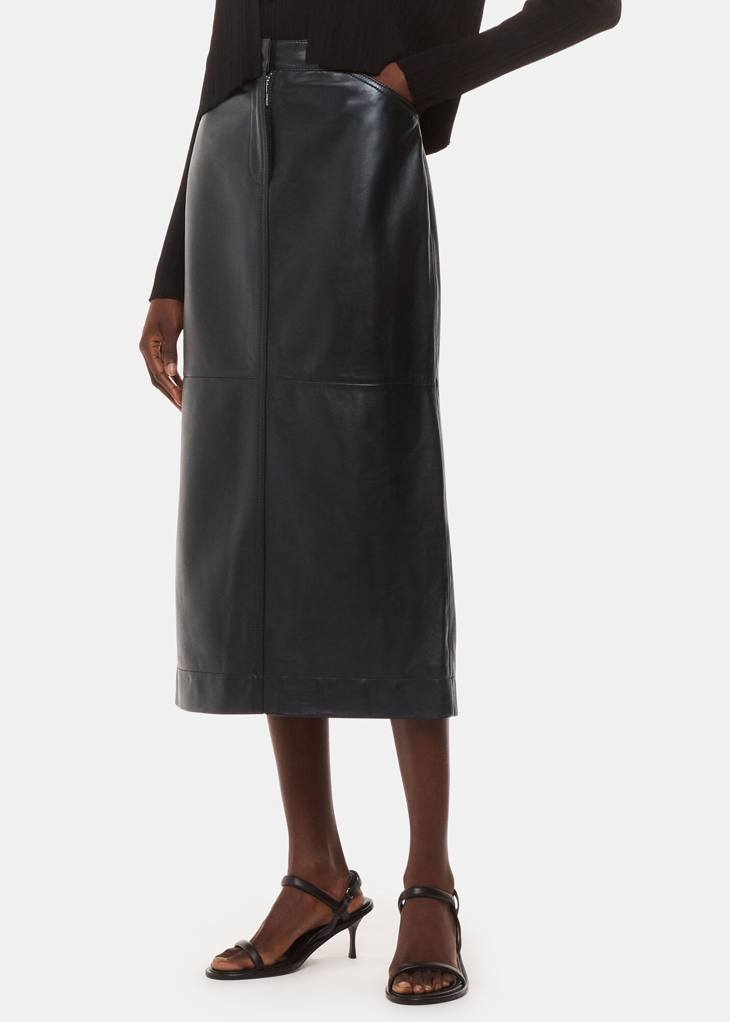 Black Jamie Leather Midi Skirt WHISTLES