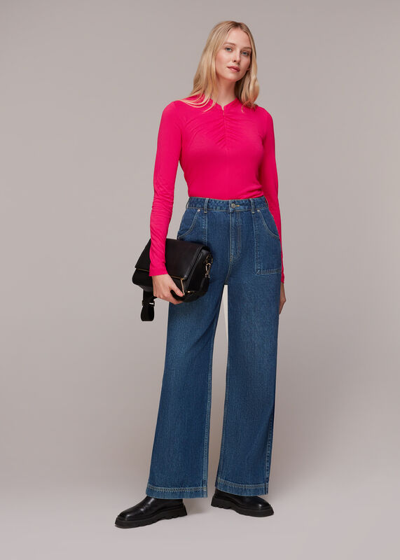 Ruched Zip Neck Top