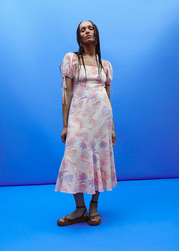 SEAM DETAIL FLORAL PRINT DRESS