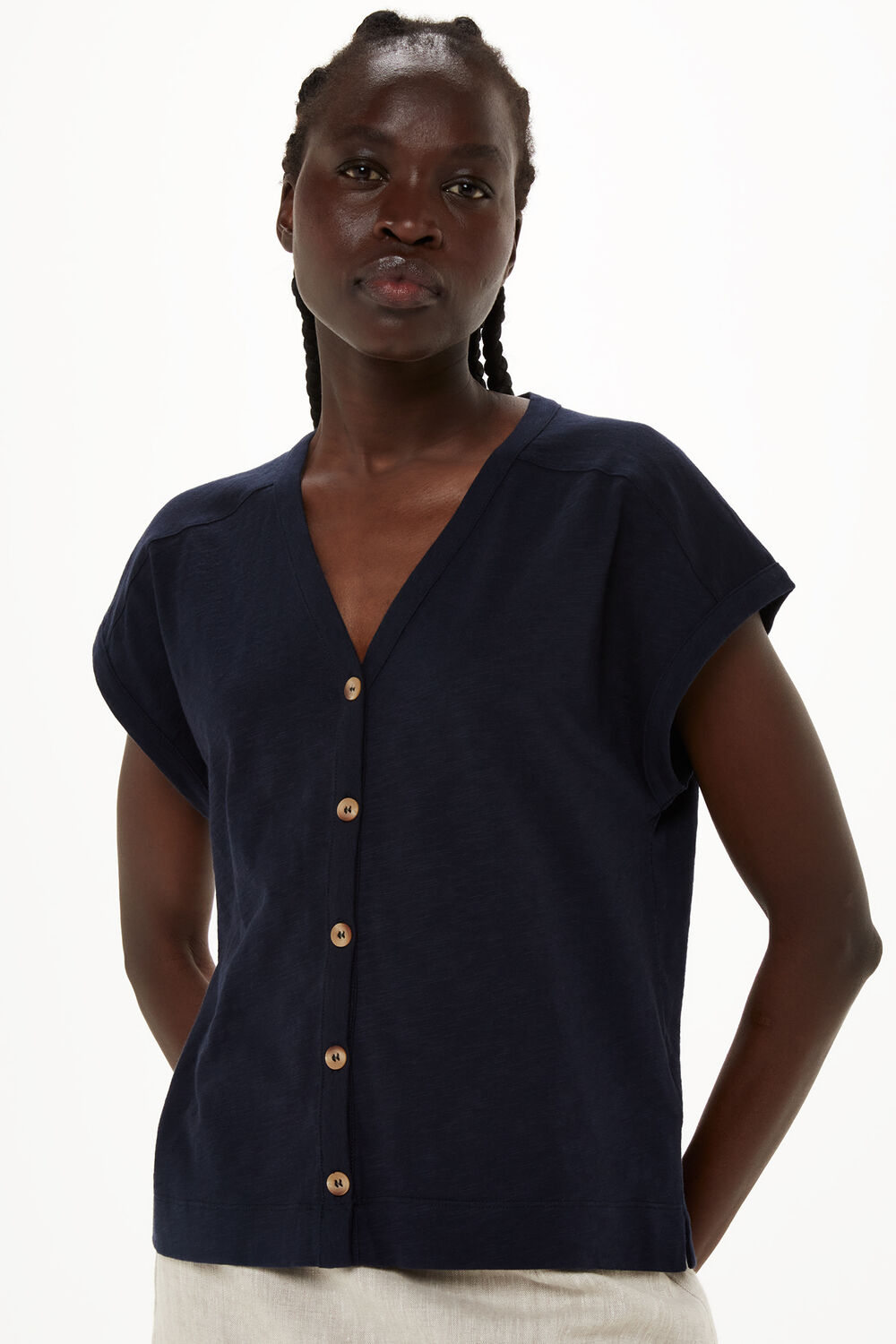 Navy Aubrie Button Through Top