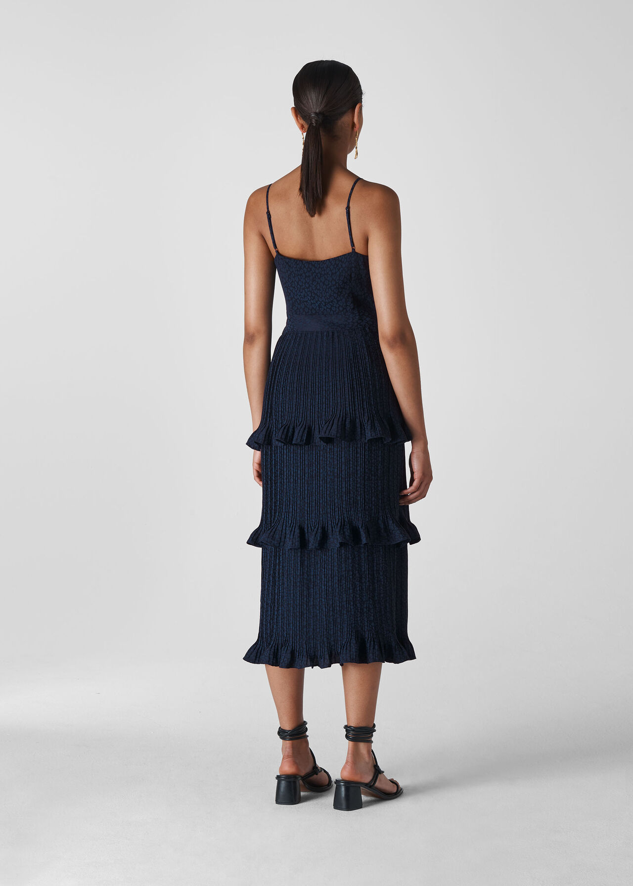 Navy Animal Jacquard Pleated Dress WHISTLES
