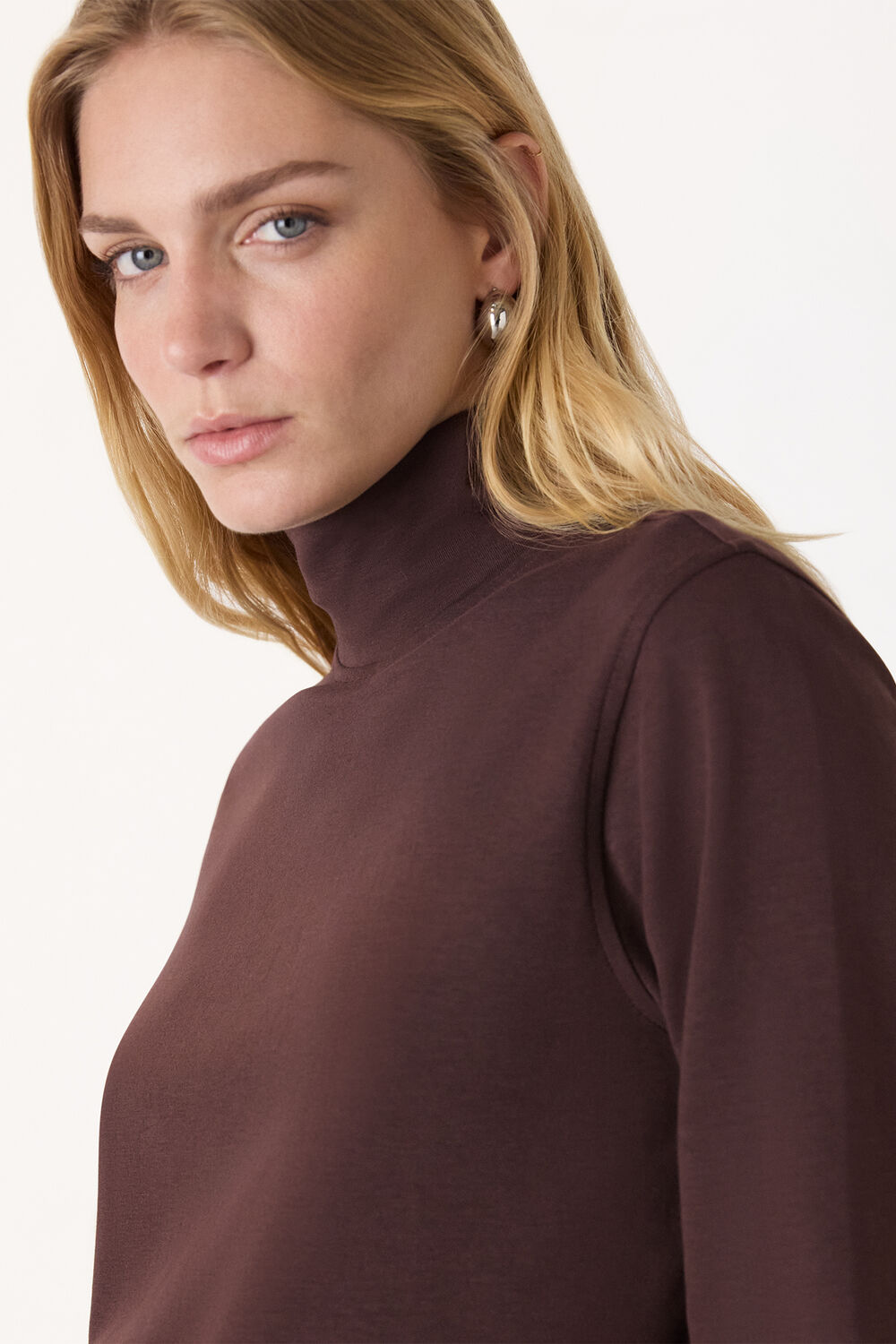 Brown Long Sleeve Funnel Neck Jersey