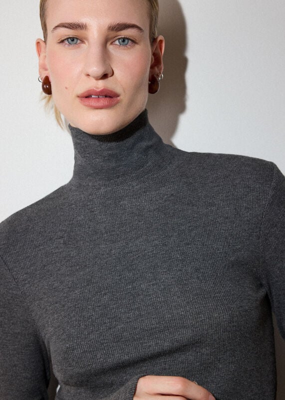 Dark Grey Essential Ribbed Turtleneck