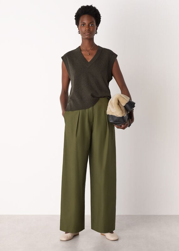 Khaki Pleat Front Barrel Trouser