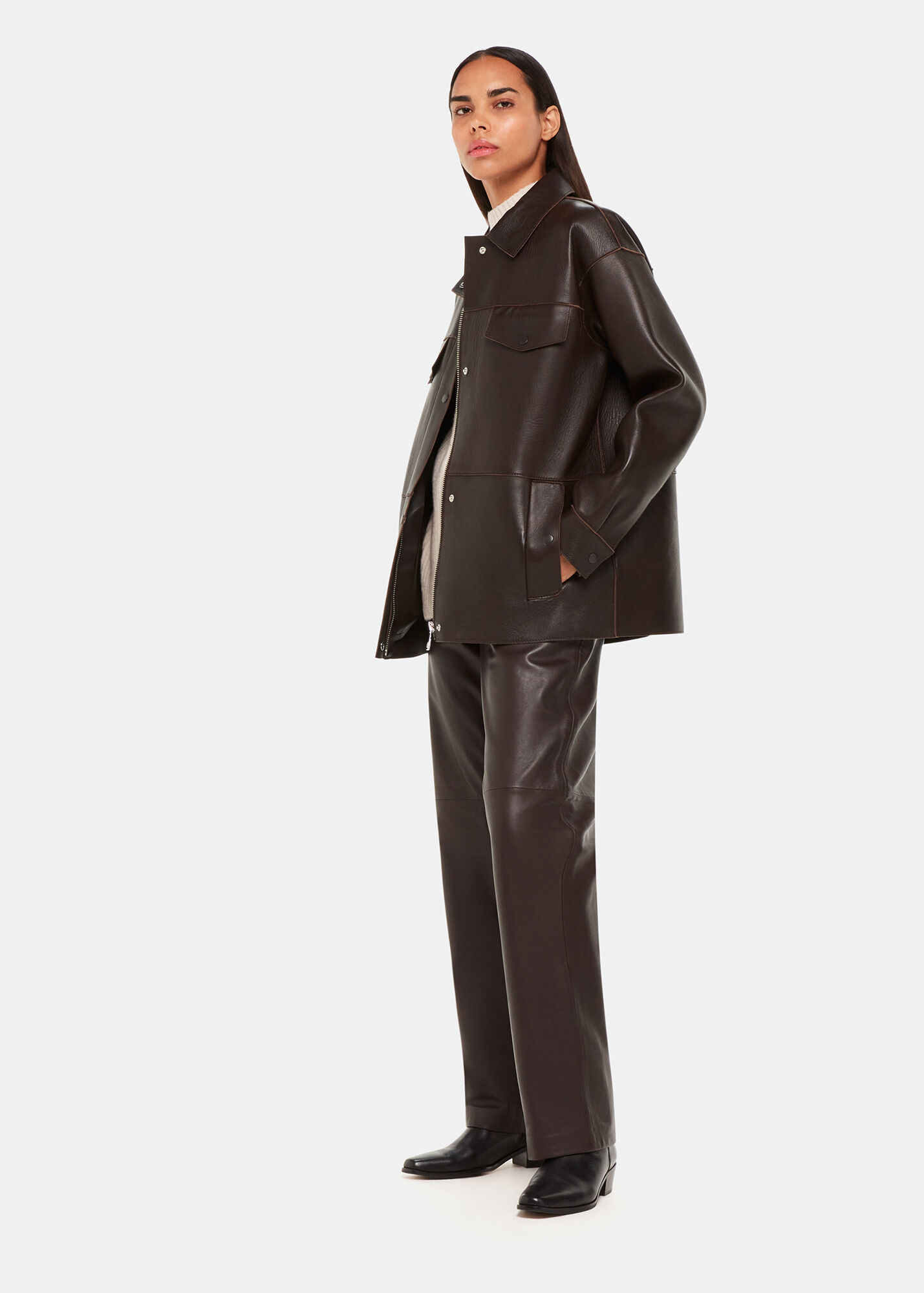 Brown Clean Bonded Leather Jacket WHISTLES