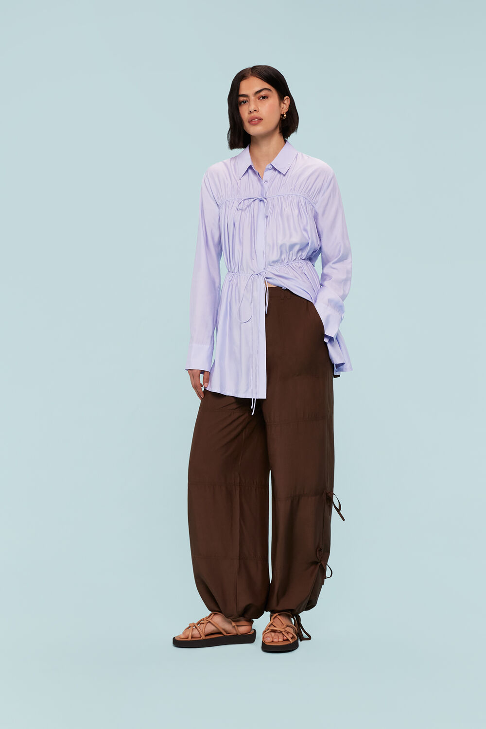 Lilac Drawcord Cut Out Back Shirt