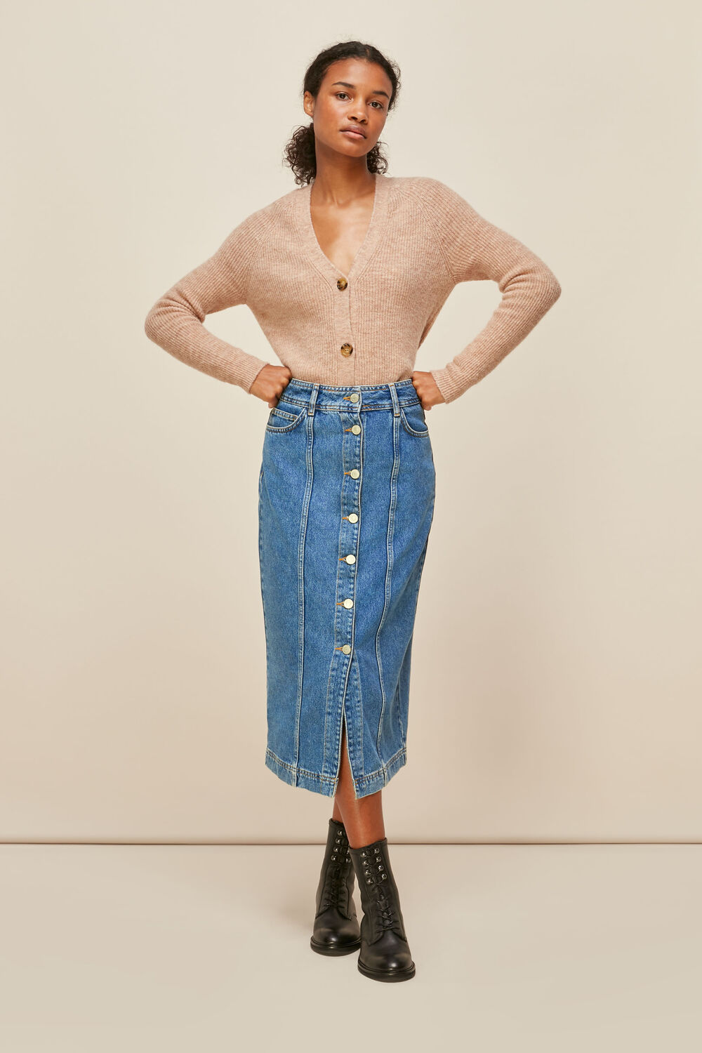 Button Through Denim Skirt