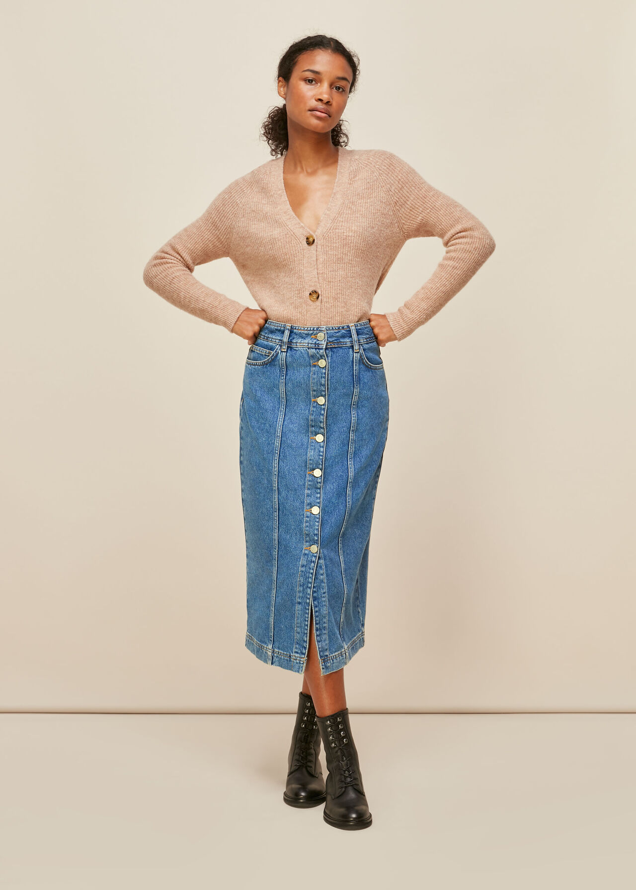 Button Through Denim Skirt