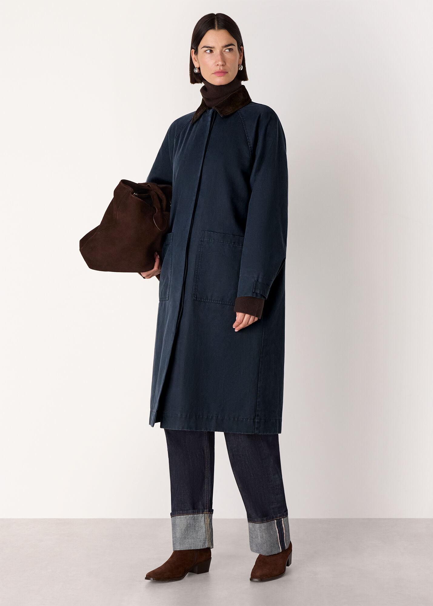 Navy Gabriella Waxed Overcoat | WHISTLES | Whistles US |