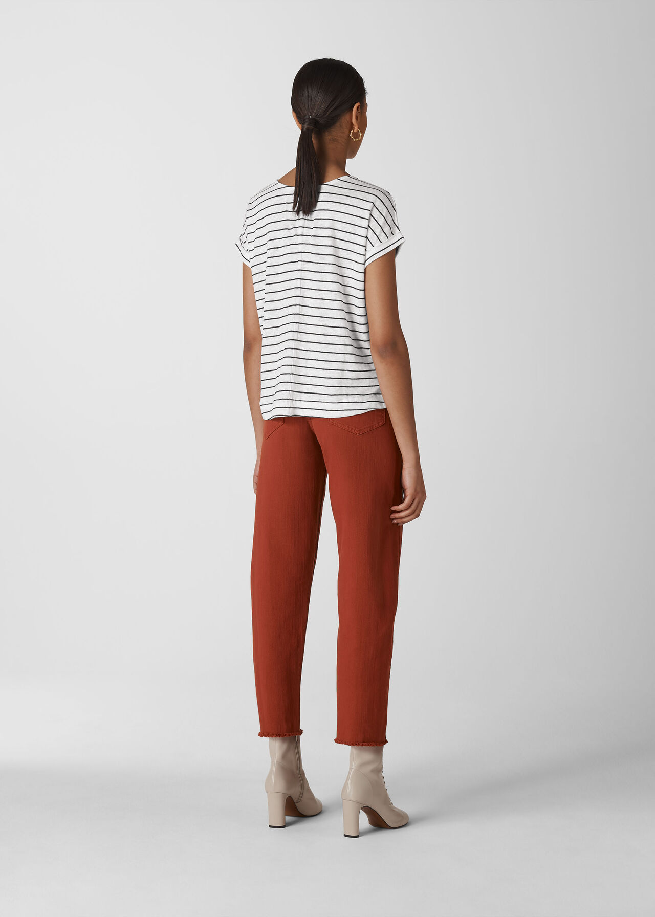 Stripe Relaxed Linen Tee Black and White